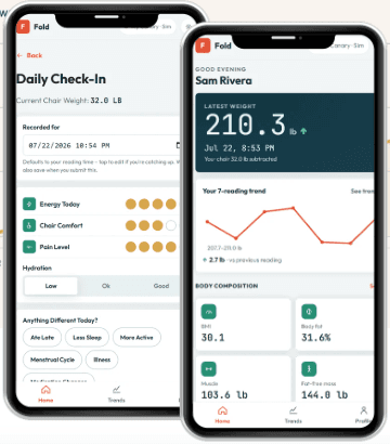 Fold Health app daily check-in and weight trend screens